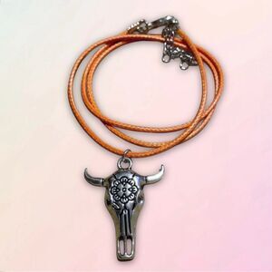 Custom, Western Bucrane Cow/Ox Skull, Charm & Necklace Set
